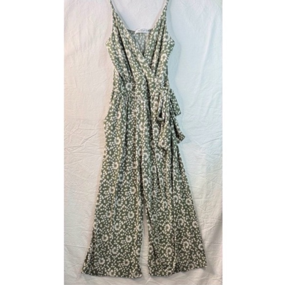 Kaileigh Sage Green Floral Wrap Jumpsuit